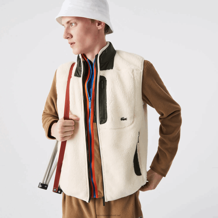 Lacoste vest van sherpafleece 0828H1263 wit kaki groen u9n Heren