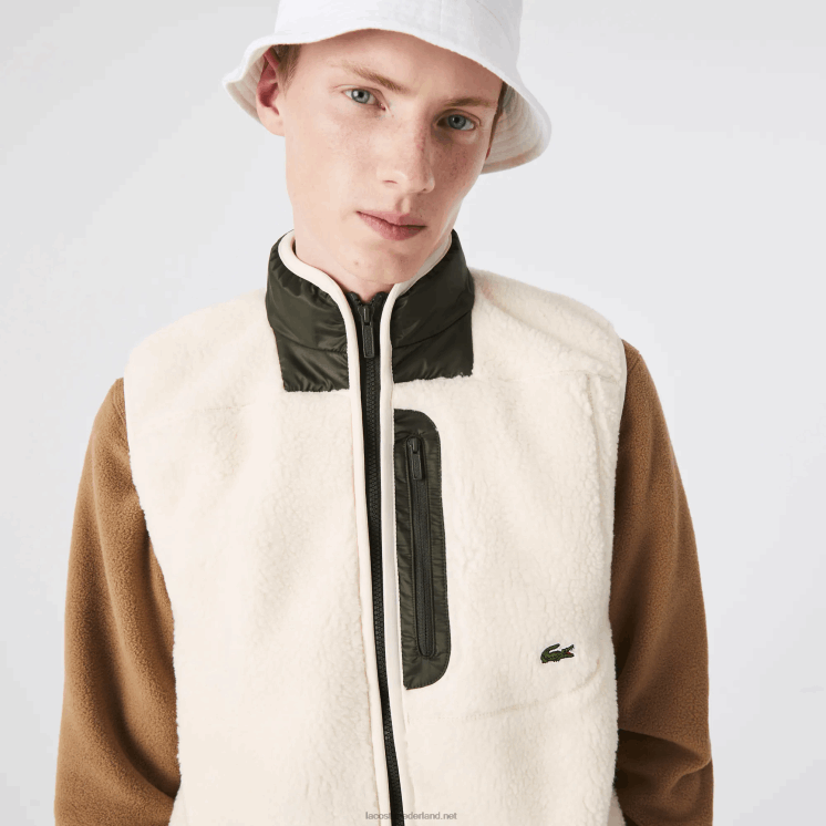 Lacoste vest van sherpafleece 0828H1263 wit kaki groen u9n Heren