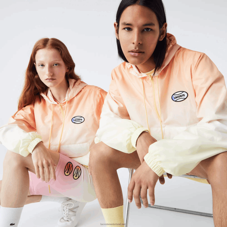 Lacoste live light pullover windjack 0828H1281 oranje wit geel z81 Heren