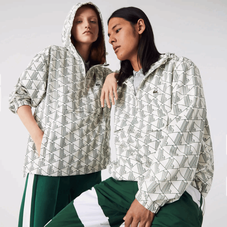 Lacoste live-windjack met monogrampatroon 0828H1291 wit groen pt2 Heren