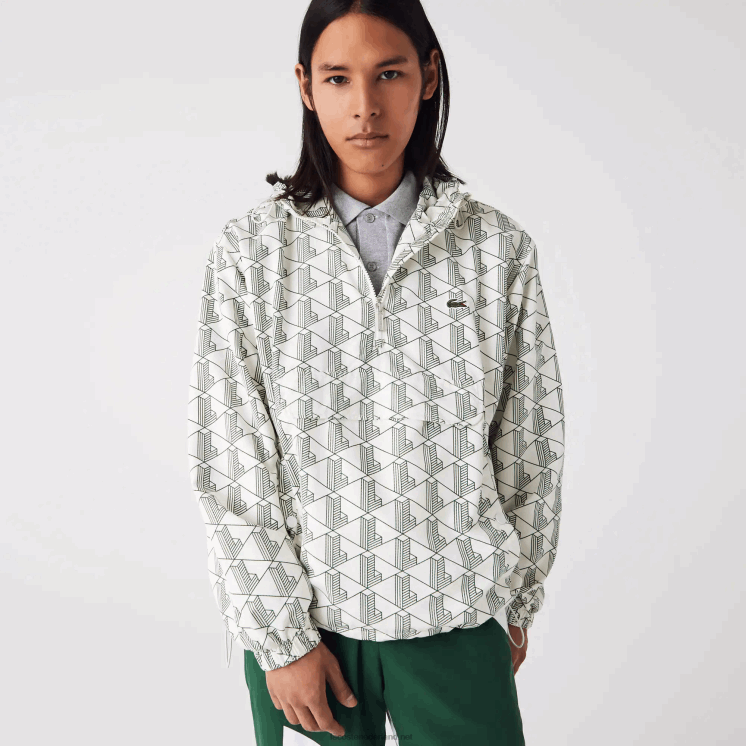 Lacoste live-windjack met monogrampatroon 0828H1291 wit groen pt2 Heren