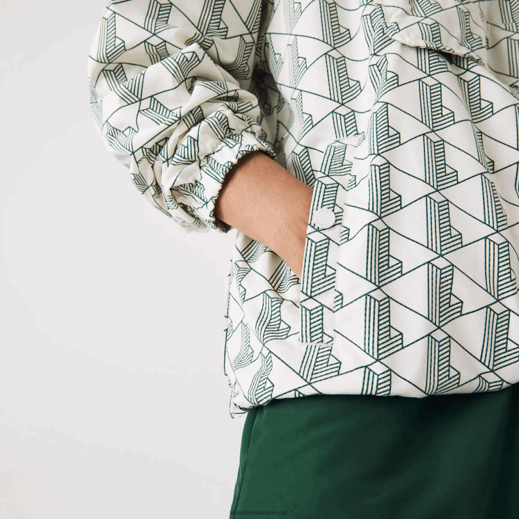Lacoste live-windjack met monogrampatroon 0828H1291 wit groen pt2 Heren