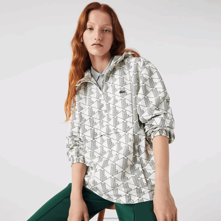 Lacoste live-windjack met monogrampatroon 0828H1291 wit groen pt2 Heren