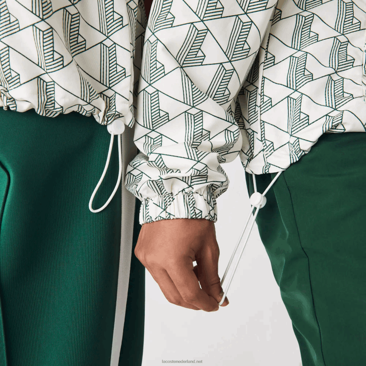 Lacoste live-windjack met monogrampatroon 0828H1291 wit groen pt2 Heren