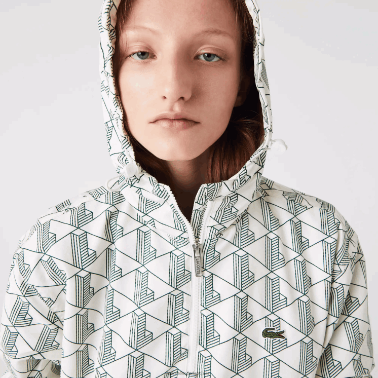 Lacoste live-windjack met monogrampatroon 0828H1291 wit groen pt2 Heren