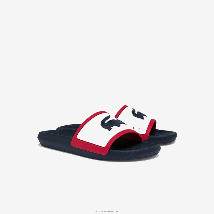 Lacoste croco rubberen driekleurige dia's 0828H1896 wit/marine & rood 407 Heren