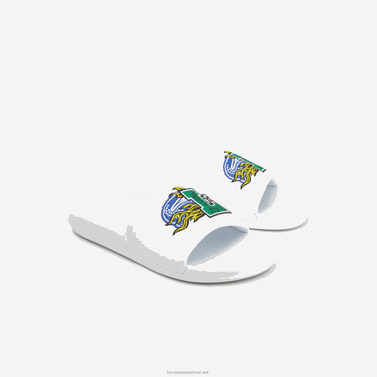 Lacoste croco synthetische dia's 0828H1768 wit/groen 082 Heren
