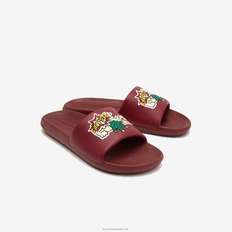 Lacoste croco synthetische dia's 0828H1774 bordeaux geel amr Heren