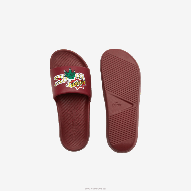 Lacoste croco synthetische dia's 0828H1774 bordeaux geel amr Heren