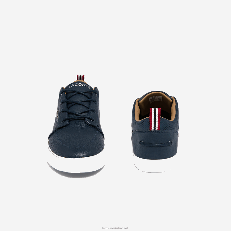 Lacoste Bayliss leren sneakers met geperforeerde kraag 0828H1757 marine & wit 092 Heren