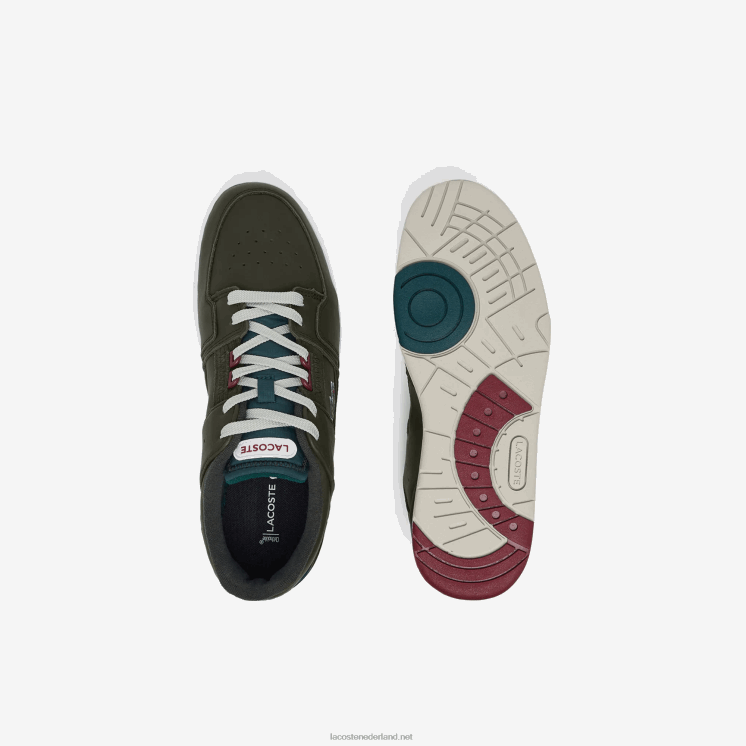 Lacoste Court Cage leren kleurcontrast sneakers 0828H1705 kaki & wit 255 Heren