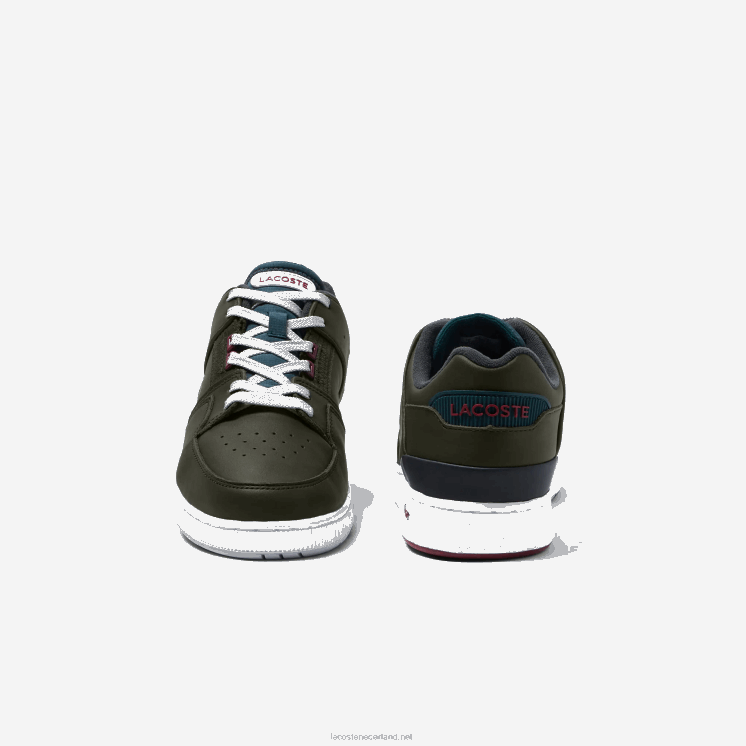 Lacoste Court Cage leren kleurcontrast sneakers 0828H1705 kaki & wit 255 Heren
