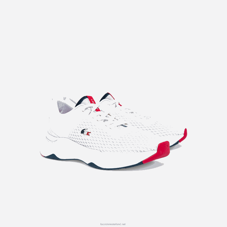 Lacoste Court-drive getextureerde stoffen sneakers 0828H1861 wit/marine & rood 407 Heren