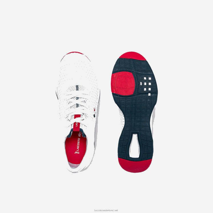Lacoste Court-drive getextureerde stoffen sneakers 0828H1861 wit/marine & rood 407 Heren