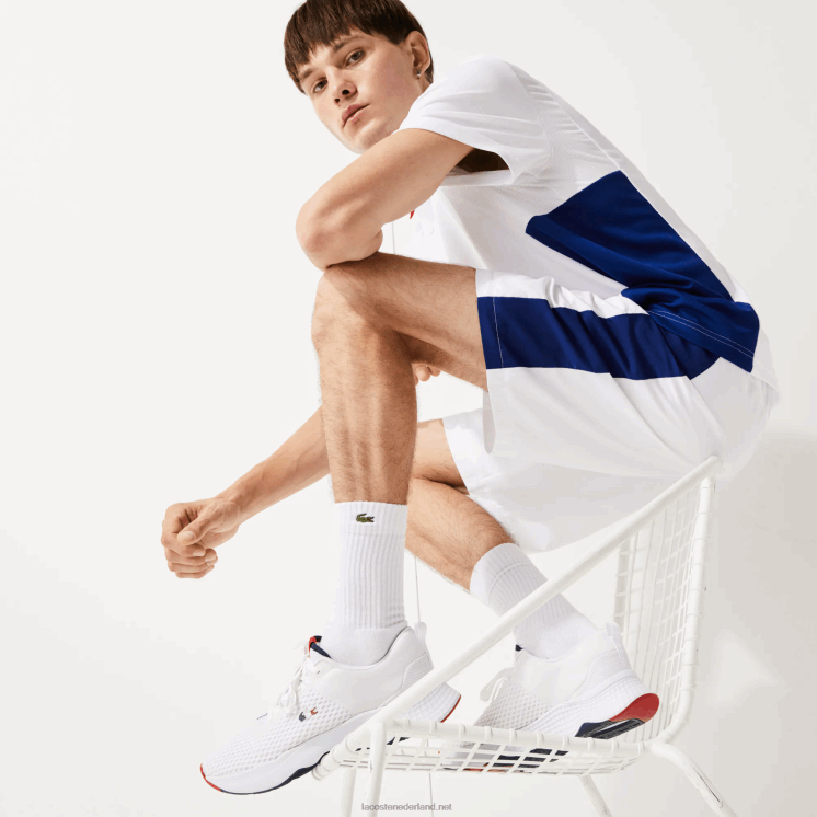 Lacoste Court-drive getextureerde stoffen sneakers 0828H1861 wit/marine & rood 407 Heren