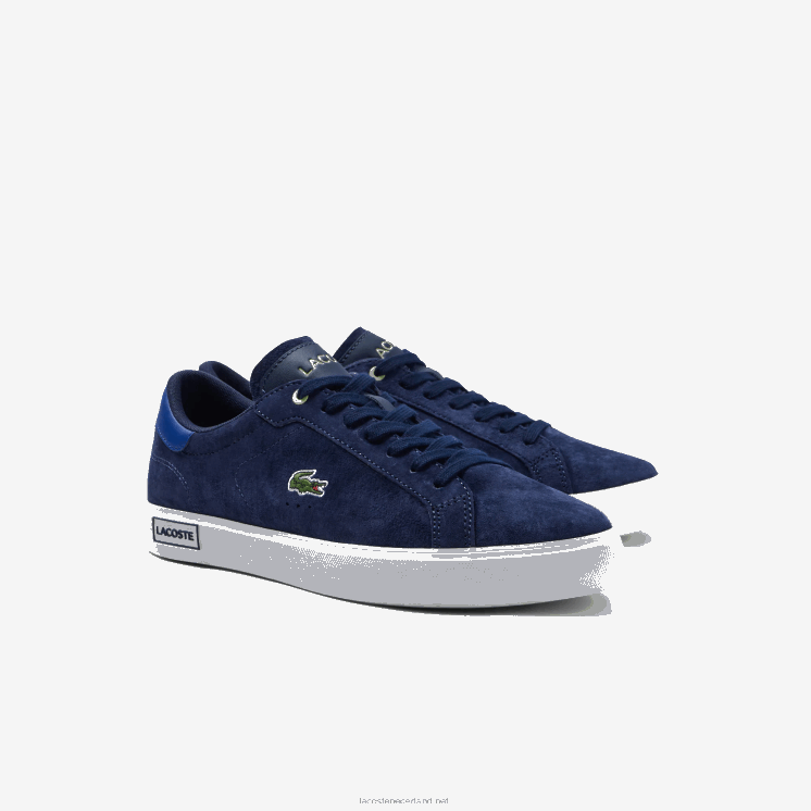 Lacoste Powercourt lederen sneakers met kleurcontrast 0828H1900 marineblauw en gebroken wit j18 Heren
