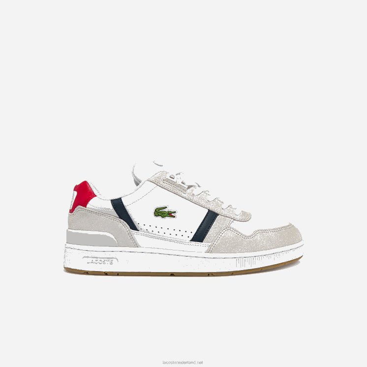 Lacoste T-clip driekleurige sneakers van leer en suède 0828H1836 wit/marine & rood 407 Heren