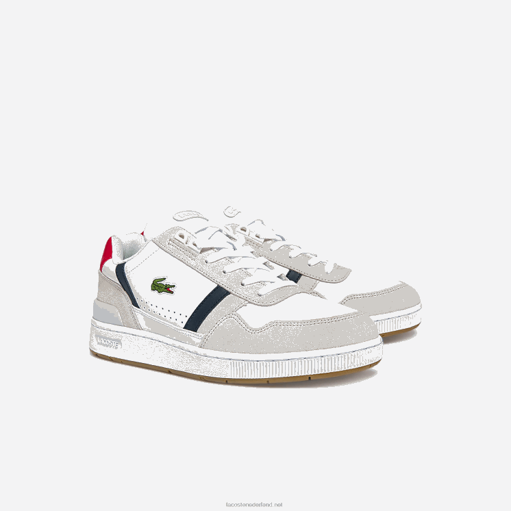 Lacoste T-clip driekleurige sneakers van leer en suède 0828H1836 wit/marine & rood 407 Heren