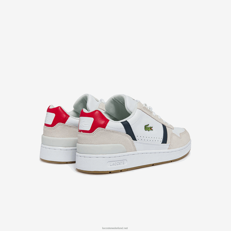 Lacoste T-clip driekleurige sneakers van leer en suède 0828H1836 wit/marine & rood 407 Heren