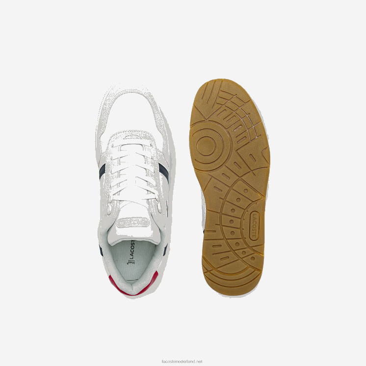 Lacoste T-clip driekleurige sneakers van leer en suède 0828H1836 wit/marine & rood 407 Heren