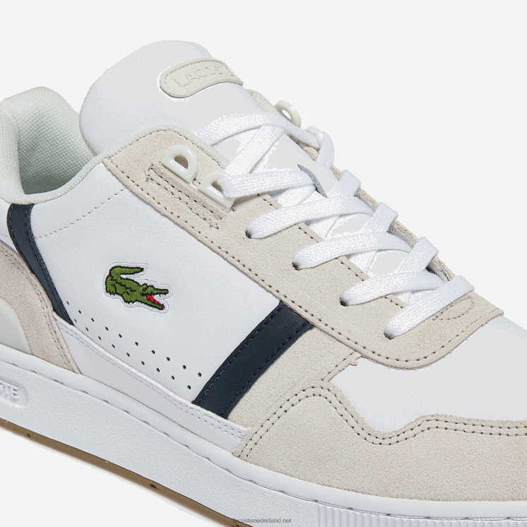 Lacoste T-clip driekleurige sneakers van leer en suède 0828H1836 wit/marine & rood 407 Heren