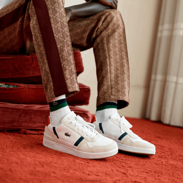 Lacoste T-clip driekleurige sneakers van leer en suède 0828H1836 wit/marine & rood 407 Heren