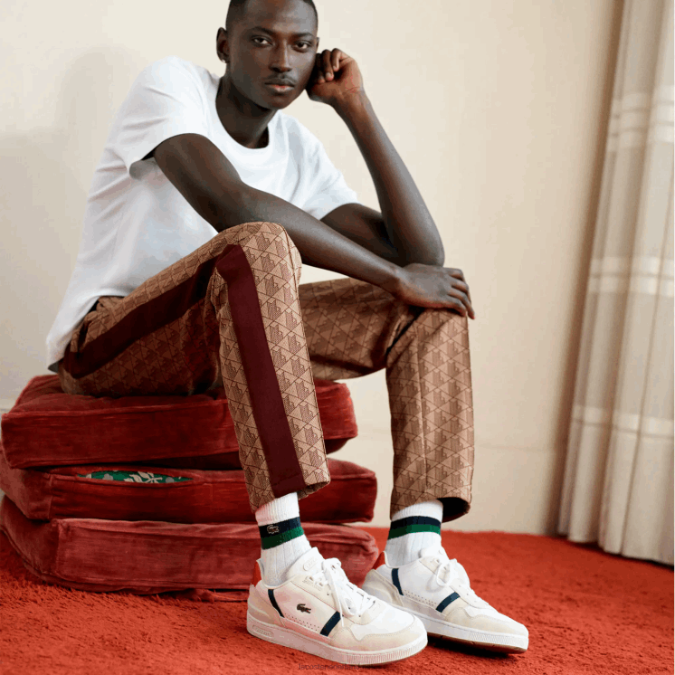 Lacoste T-clip driekleurige sneakers van leer en suède 0828H1836 wit/marine & rood 407 Heren