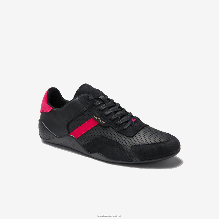 Lacoste hapona leren synthetische sneakers 0828H1869 zwart rood 1b5 Heren