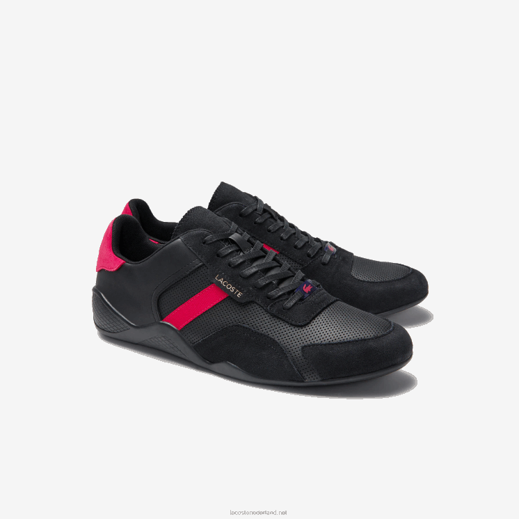 Lacoste hapona leren synthetische sneakers 0828H1869 zwart rood 1b5 Heren