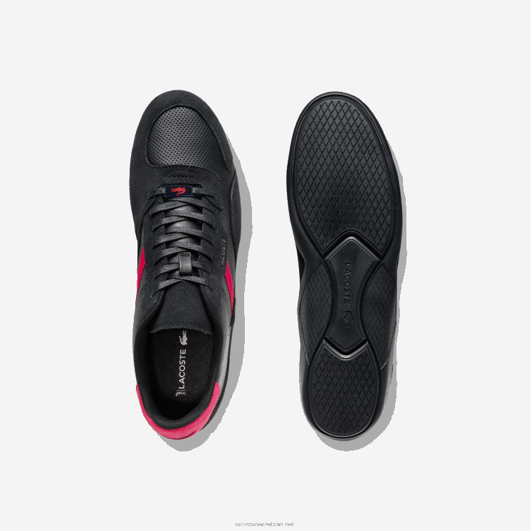 Lacoste hapona leren synthetische sneakers 0828H1869 zwart rood 1b5 Heren