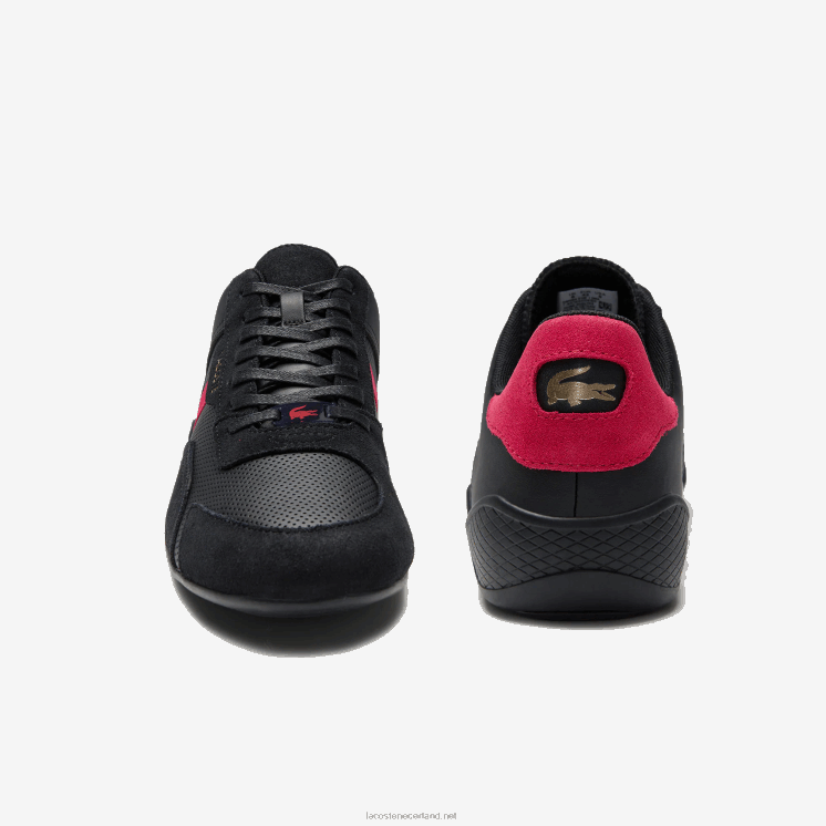 Lacoste hapona leren synthetische sneakers 0828H1869 zwart rood 1b5 Heren