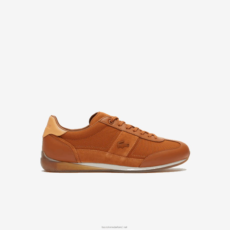 Lacoste hoekige sneakers met gepofte hak van textiel 0828H1800 bruin wit 2c3 Heren