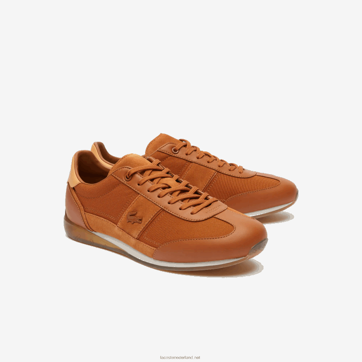 Lacoste hoekige sneakers met gepofte hak van textiel 0828H1800 bruin wit 2c3 Heren
