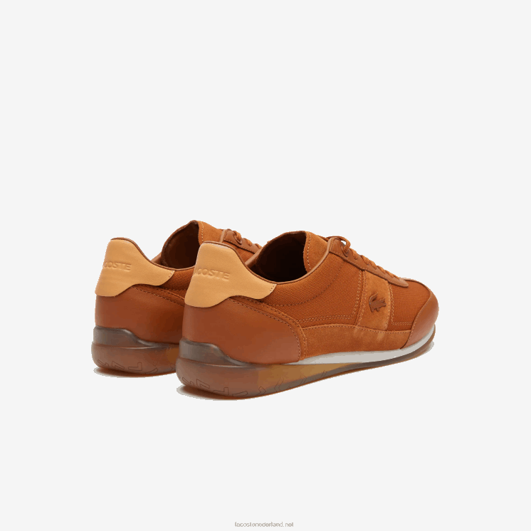Lacoste hoekige sneakers met gepofte hak van textiel 0828H1800 bruin wit 2c3 Heren