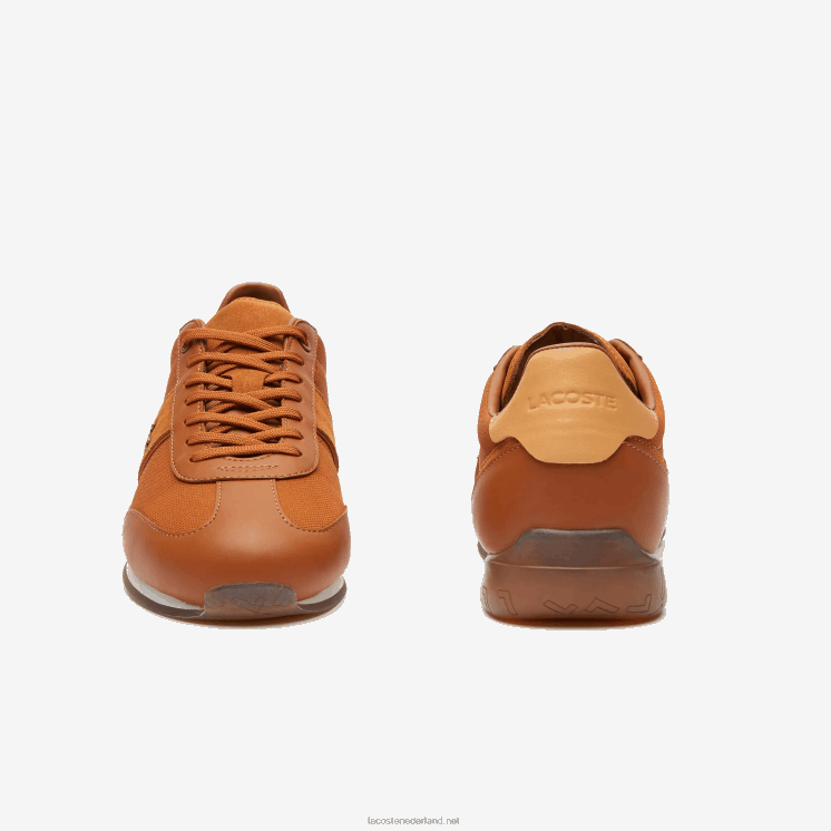 Lacoste hoekige sneakers met gepofte hak van textiel 0828H1800 bruin wit 2c3 Heren