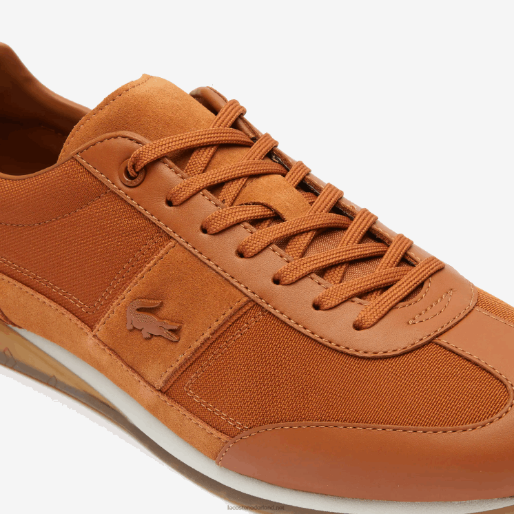 Lacoste hoekige sneakers met gepofte hak van textiel 0828H1800 bruin wit 2c3 Heren
