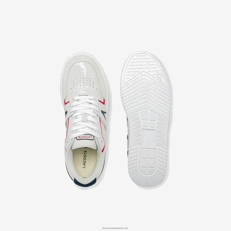 Lacoste l001 leren sneakers 0828H1841 wit/marine & rood 407 Heren