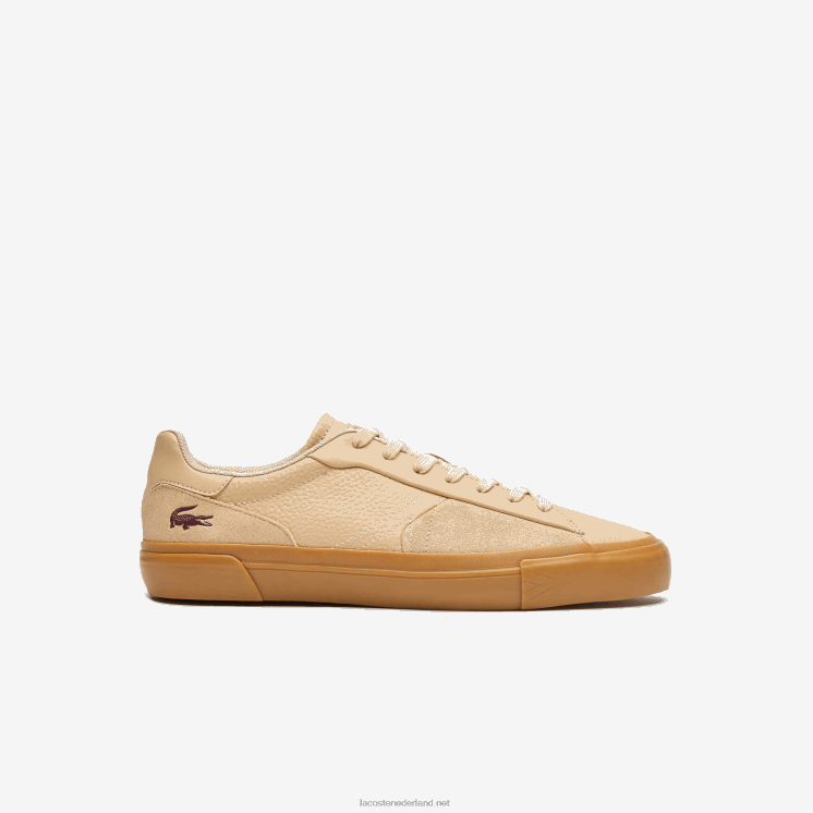 Lacoste l006 ton-sur-ton leren sneakers 0828H1895 bruine kauwgom tg5 Heren