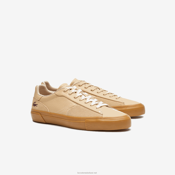 Lacoste l006 ton-sur-ton leren sneakers 0828H1895 bruine kauwgom tg5 Heren