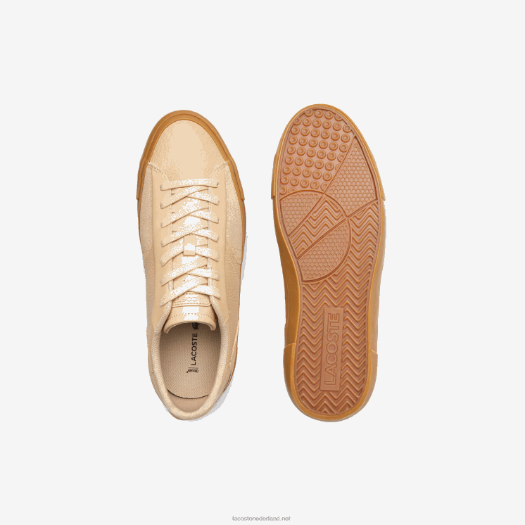 Lacoste l006 ton-sur-ton leren sneakers 0828H1895 bruine kauwgom tg5 Heren