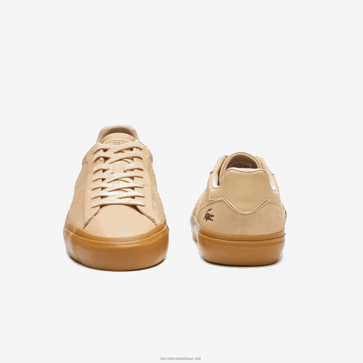 Lacoste l006 ton-sur-ton leren sneakers 0828H1895 bruine kauwgom tg5 Heren