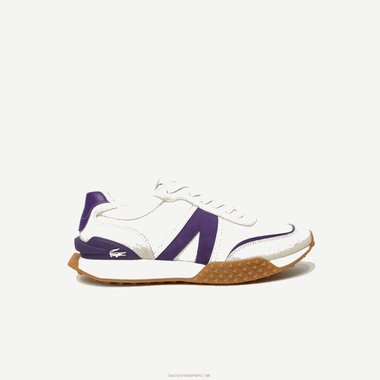 Lacoste l-spin luxe lederen kleurcontrast sneakers 0828H1789 off white & paarse aja Heren