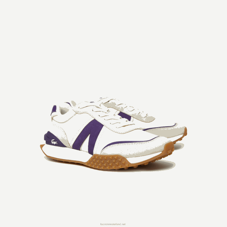 Lacoste l-spin luxe lederen kleurcontrast sneakers 0828H1789 off white & paarse aja Heren