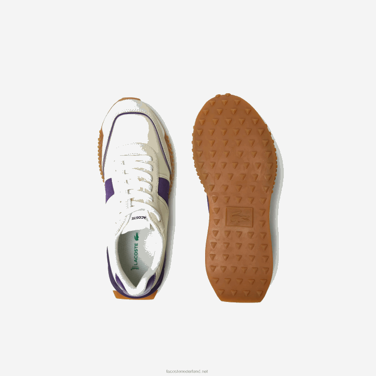 Lacoste l-spin luxe lederen kleurcontrast sneakers 0828H1789 off white & paarse aja Heren