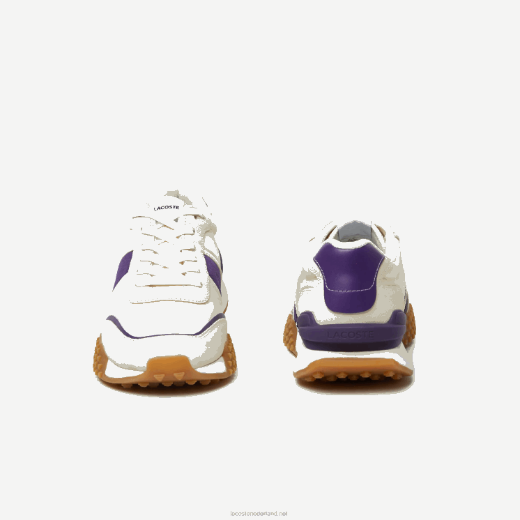 Lacoste l-spin luxe lederen kleurcontrast sneakers 0828H1789 off white & paarse aja Heren