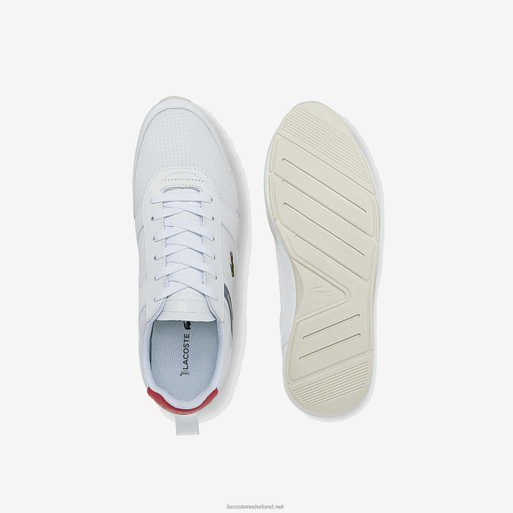 Lacoste menerva sport sneakers van textiel en leer met accenten 0828H1704 wit & rood 286 Heren