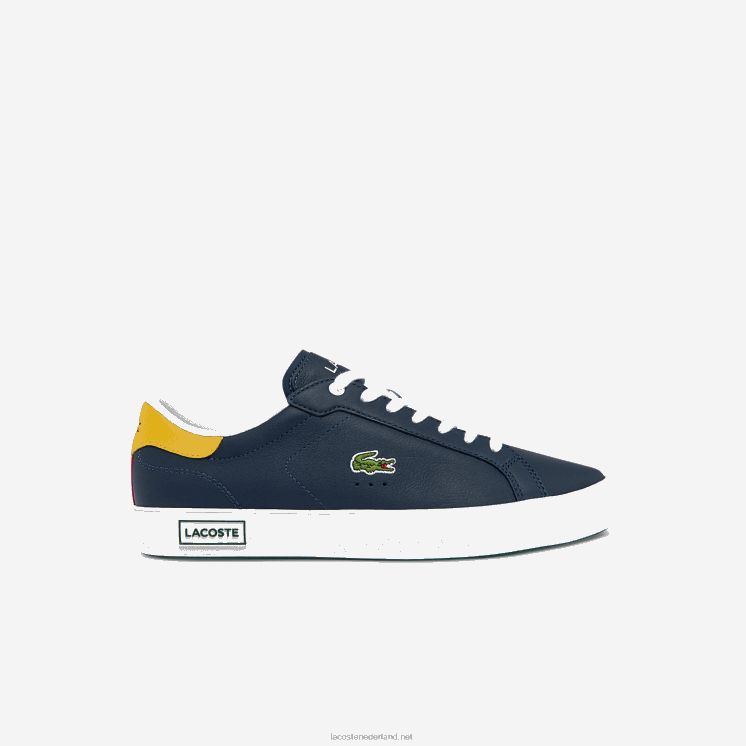 Lacoste powercour leren sneakers met accenten 0828H1884 marine geel 2m3 Heren