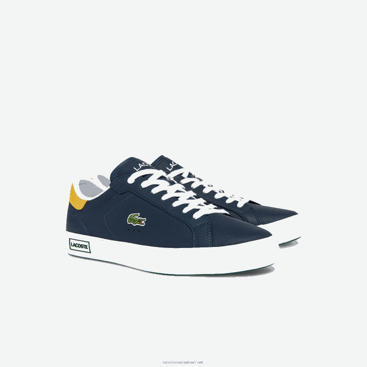 Lacoste powercour leren sneakers met accenten 0828H1884 marine geel 2m3 Heren