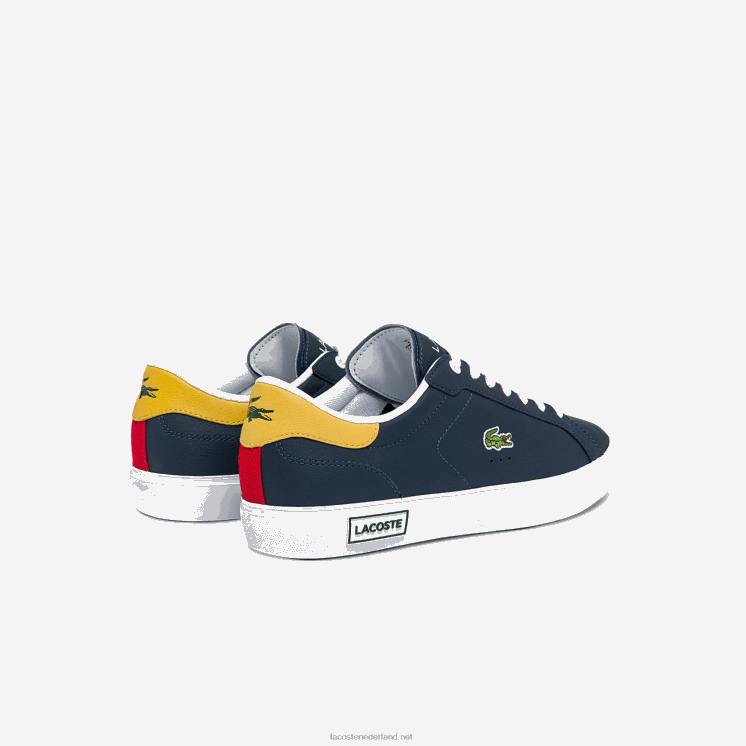 Lacoste powercour leren sneakers met accenten 0828H1884 marine geel 2m3 Heren
