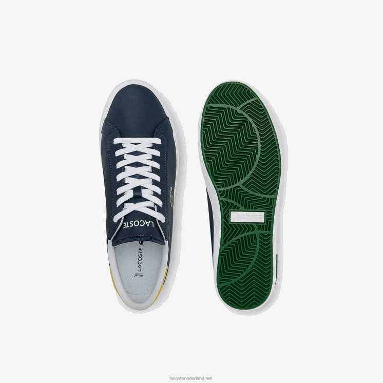 Lacoste powercour leren sneakers met accenten 0828H1884 marine geel 2m3 Heren